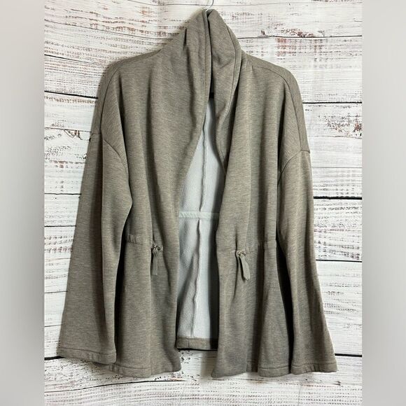 Fabletics cardigan Womens Large drawstring athleisure fleece stone Gray Jacket - Picture 3 of 11